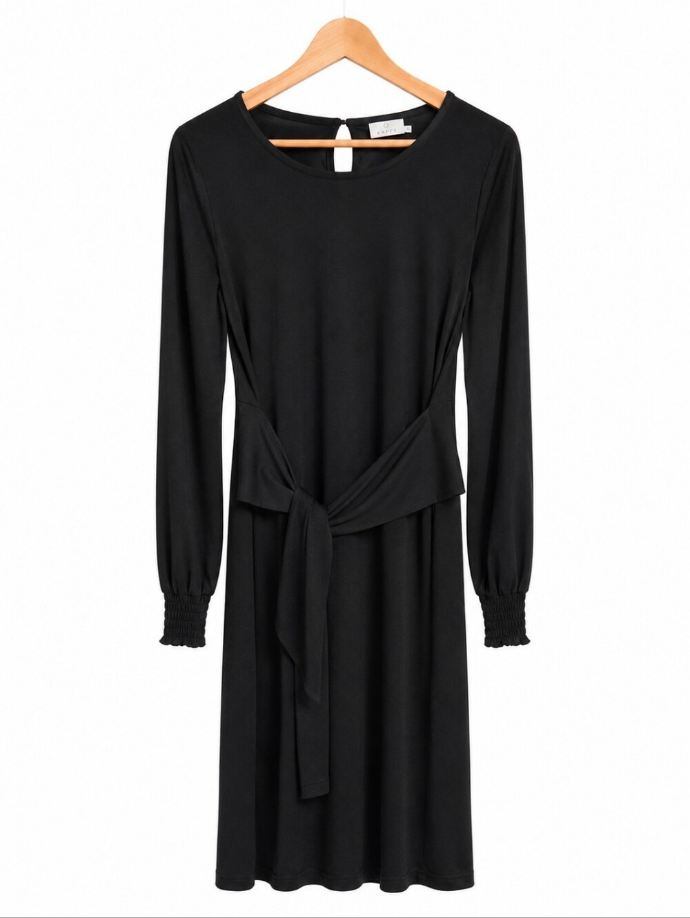 KAFFE Black Long Sleeve Tie Waist Midi Dress Size S